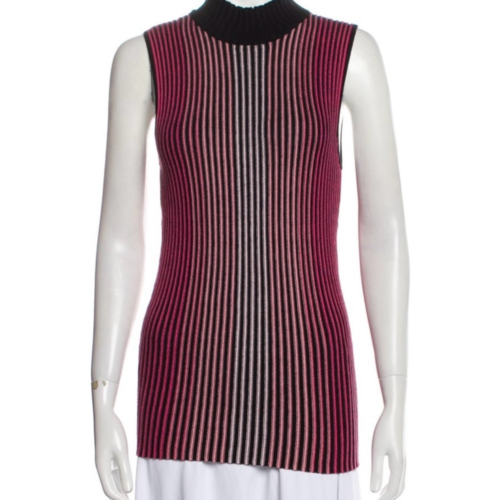 Carmen Marc Valvo Pink Striped Turtleneck Top